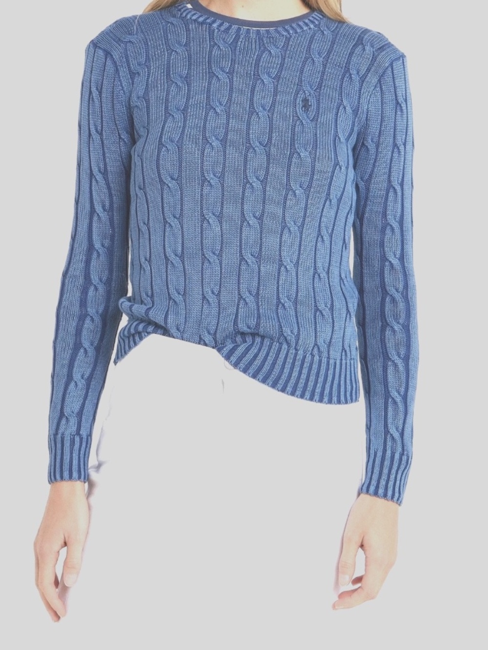 Polo Ralph Lauren  Cable Knit Blue Sweater Crew Neck Pony LogoWomen S